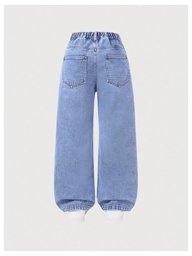 Verdusa Girl's Floral Jeans Boho Wide Straight Leg Denim Pants with Pockets2