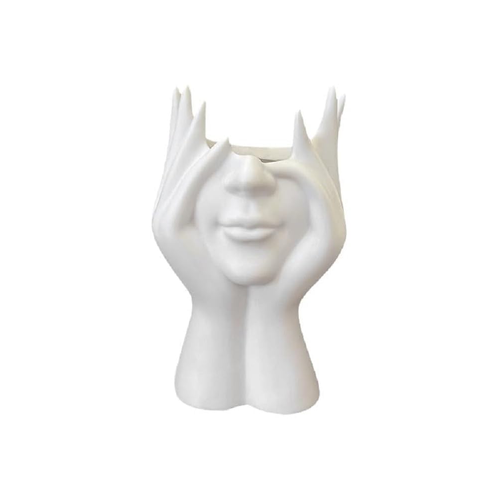 Face Vase Makeup Brush Holder | Modern Head Flower Pot with Hands | Decorative Planter for Living Room/Bedroom/Desk & Vanity | Multipurpose Organizer for Home Decor | Multicolor | Pack of 1-image-48