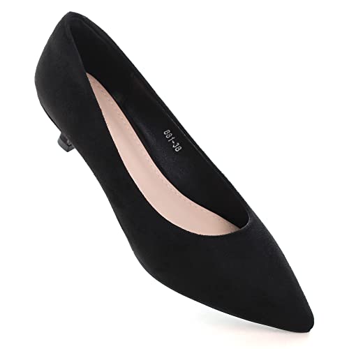 Image of Women's Low Kitten Heel Pumps Classic Fashion Dress Pumps Simple Heeled Shoes for Office Work