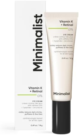 Minimalist Eye Cream with Retinal & Peptides| Vitamin K & 3% Caffeine | Firming, Wrinkles, Fine Lines, Dark Circles, Puffy- Hydrating Lightweight Eye Serum| 14 g