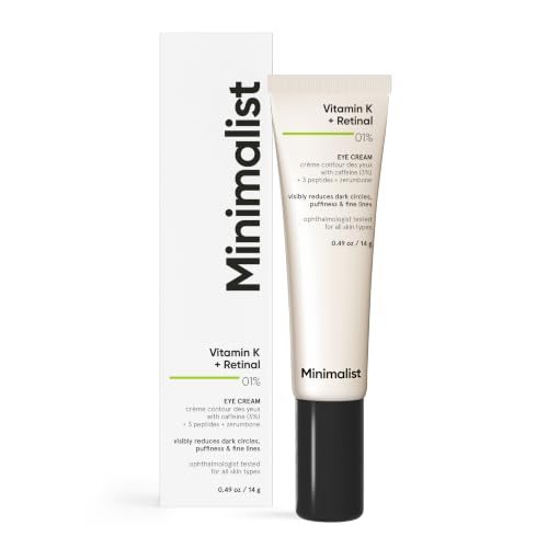 Minimalist Eye Cream with Retinal & Peptides| Vitamin K & 3% Caffeine | Firming Wrinkles Fine Lines Dark Circles Puffy- Hydrating Lightweight Eye Serum| 14 g