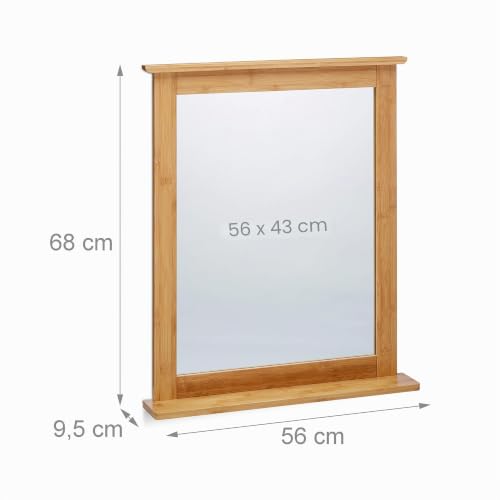 Espejo de pared de bambú con balda para organizar baños pequeños 3