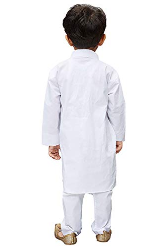Image of Chandrakala Kids 100% Cotton Kurta Pyjama Set for Boys Indian Traditional Party Wear Bollywood Style Wedding Dress, White (KK101WHI1)