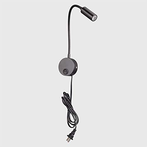 Image of Wall Mounted Reading Light Sconces Lamp LED 3W Warm White 3000K Plug Cord Black Finished 1 Piece