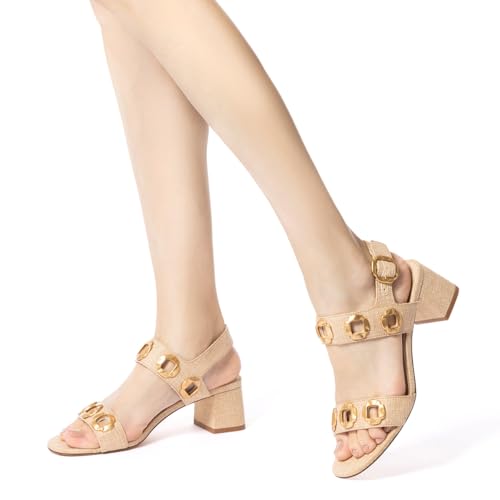 YDN Women's Fashion Open Toe Sandals Chunky Block Dressy Low Heels Backstrap with Buckle Fancy Summer Daily Shoes Size 4-16 US4