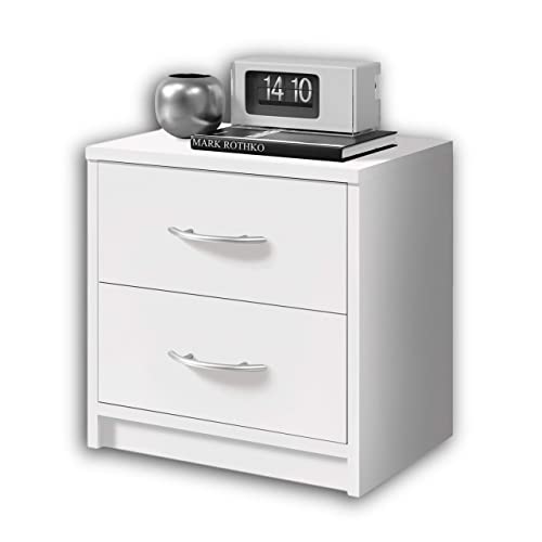 Stella Trading Pepe Blanche-Table de Nuit Simple avec Deux tiroirs pour s'adapter à Tous Les Lits et Chambres à Coucher, Engineered Wood, Blanc, 39 x 39 x 28 cm