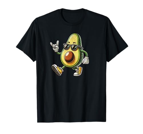 Dibujos animados retro aguacate con gafas de sol hombres Camiseta