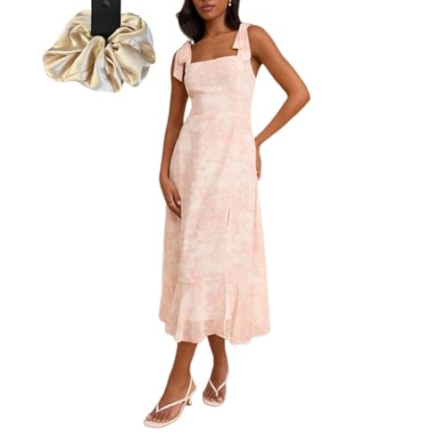 Women's Summer Floral Corset Dress Side Slit Sleeveless Ruffle Hem
