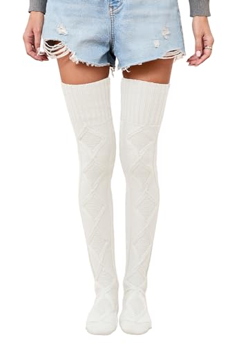 Image of Leoparts Women's Cable Knitted Thigh High Boot Socks Extra Long Winter Stockings Over Knee Leg Warmers