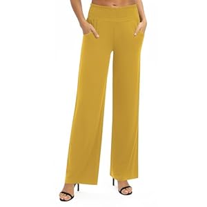 Damen Einfarbig Lose Gerade Geschnitten Palazzo Hose Hohe Taille Dehnbar Lounge Hosen mit Taschen