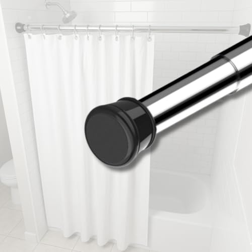 RAGGLE (105Cm To 190Cm) Shower Pole Extendable No Drill Tension Rods for Curtains Extendable Curtain Poles Shower Curtain Railfor Bathroom, Window, Door, Wardrobe (BLACK, 105-190CM)