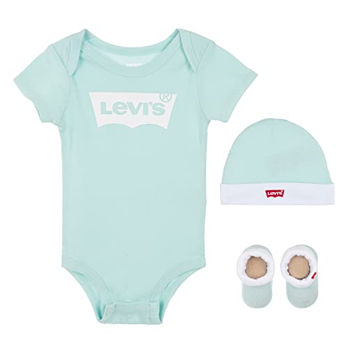 Levi's Kids Classic batwing infant hat bodysuit bootie set 3pc Baby Jungen Pastel Turquoise 0-6 Monate