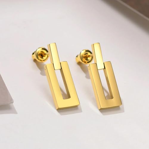 Boucles d'oreilles rectangulaires pendantes légères pour lobes sensibles sans douleur