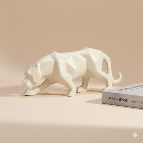 Image of Home Decor Ceramic Figurines Showpiece Decorative Figurines, Gifting Idol Abstract Statue Matte Finish (Panther White)
