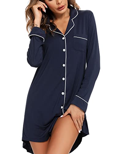 Image of Leikar Nightgowns for Women Button Up Labor Delivery Gown Sleep Shirts