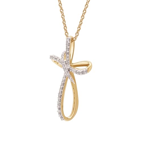 GILDED 14K Yellow Gold over 925 Sterling Silver Necklace for Women with Natural Diamond and Twist Cross Pendant, 14K Gold Plated over Sterling Silver, 925 Sterling Silver, 18" Cable Chain, 1/4 Carat Total Weight Diamonds & Elegant Gift Box Included2
