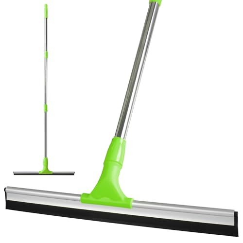 17.2'Professional Floor Scrubber Shower Squeegee,Double Flexible Rubber Silicone Broom with Long Stainless Steel Handle for Swimming Pool, Concrete Floors,Shower Tiles,Garages,Windows,Pet Hair Removal