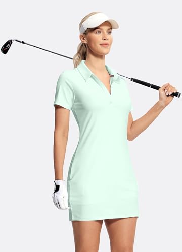 Image of Hiverlay Golf Dresses for Women with Shorts and Pockets, V-Neck Short Sleeve Tennis Dress, Workout Athletic Dresses