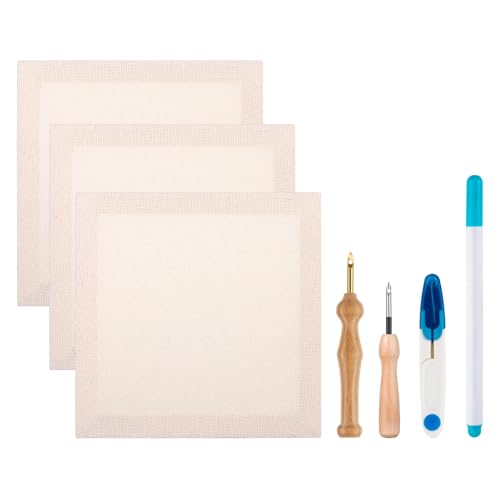 Image of 3PC 10.2''x10.2'' Punch Needle Frame,Punch Needle kit Includes 3 Wooden Frame Covered with Monks Cloth, 3.5mm and 5mm Punch Needles, a Marking Pen and Scissors for DIY Craft Decoration