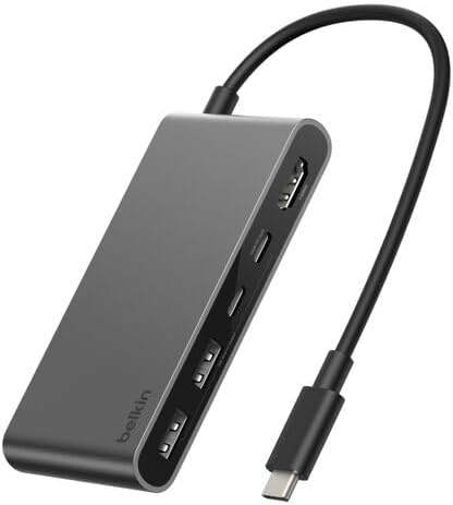 Belkin USB C Hub, 5-Port Hub w/ 4K HDMI Display @ 60Hz, 100W Power Delivery, Fast Data Transfer 5Gbps, USB C Multiport Adapter for MacBook, iPad Pro, Chromebook, & More - Upgraded HDMI 2.0 - Grey
