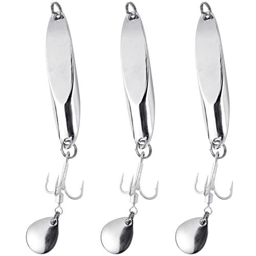 Dr.Fish 21g Sea Fishing Silver Spoons (Dexter Wedge) Metal Jig Spoon with Noise Blade Treble Hook Long Cast Spinnerbait for Mackerel Trout Salmon Bass