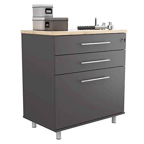 Inval Kratos Engineered Wood 3-Drawer Garage Storage Cabinet, Lower, Dark Gray And Maple #TOP4