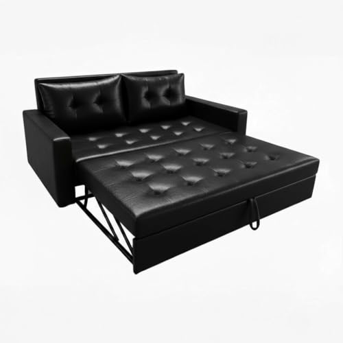 Image of FURNY Tressa 2 Seater Leatherette Pull-Out Sofa Cum Bed (Black) Premium Finish | Comfortable & Durable | Ideal for Living Room