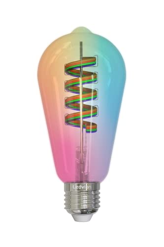 Ledvion Smart RGB + 1800K E27 LED Lampe | Intelligente Filament Leuchte | W-LAN | Dimmbar | 5W | Wifi Glübirne | Vintage Glühfadenlampe Birne in Kolbenform | Transparent Cover