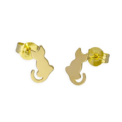 Boucles d'Oreilles Chat en Or Jaune 9 Carats