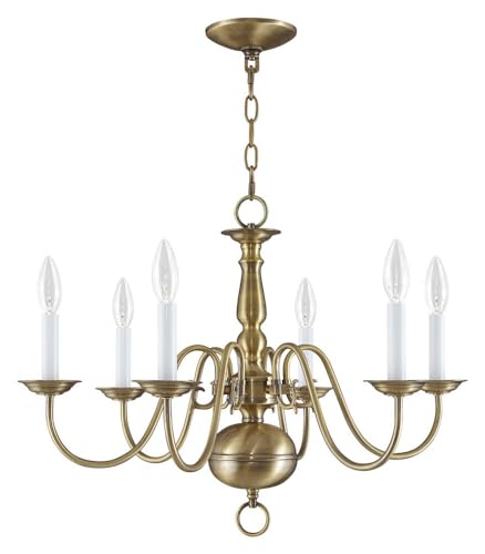 Image of Livex Lighting 5006-04 Williamsburgh 6 Light Black Chandelier, Black /Antique Brass