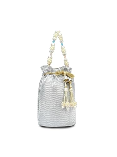 Image of Lavie Signature Women's Bisbee Pearl Handle Potli Bags | Pouches for Festive Party | Batwa Bag Bridal Purse | Gift For Women