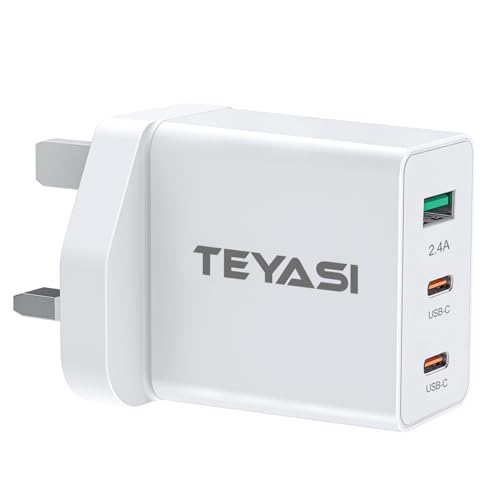USB Plug iPhone,Multi USB Charger Plug UK Adaptor 3-Port Multiple Way Double USB Wall Plug UK 5V/3.1A 3 Pin Dual USB Plug Mains Charge for iPhone X XR XS 8 7 6 6S Plus 5 5S 5C SE 14 13 12 11,iPad