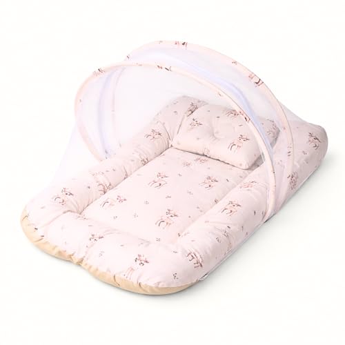 Image of Bibs & cribs Baby Bedding Set for New Born Baby Bed with Net Mosquito 0 to 12 Month Baby Nest for New Born with Pillow Infant Toddler Sleeping Nest Travel Bed Set for Baby Boy Girl