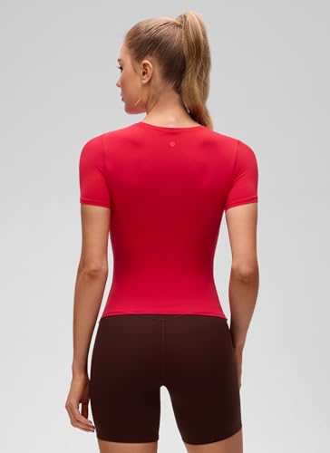 Image of CRZ YOGA Softembrace High Neck T-Shirt | Workout, Ultra Soft, Tight Fit, Waist Length, Short Sleeve Tops for Women