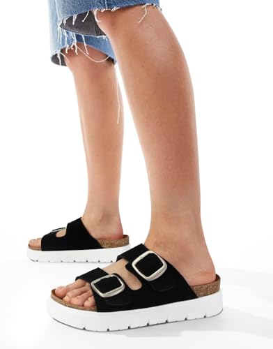 Image of Genuine Leather Platform Sandals for Women Comfortable Summer Beach Slides Sandals with Double Adjustable Buckle
