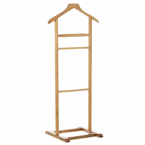 LOLAhome Galán de noche para dormitorio | Perchero de pie de madera de álamo y abedul para ropa de 107 cm con percha y 3 barras de colgar (Beige)