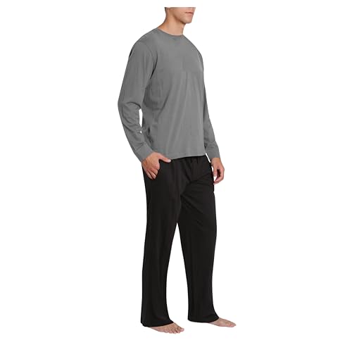 Men's Pajama Set Sleepwear Pjs Lightweight Long Sleeve Crewneck Shirts and Bottoms Soft Comfy Sleep Sets3