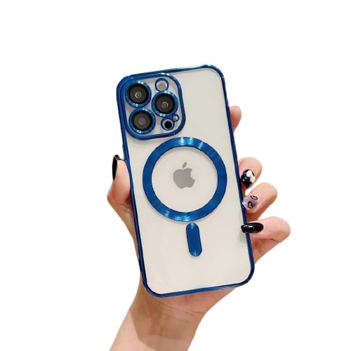 Image of MILLION CASES Back Cover Case for iPhone 15 Pro Shockproof Protective Luxury Plating Camera Protection Transparent Case for Men & Boys (Blue)