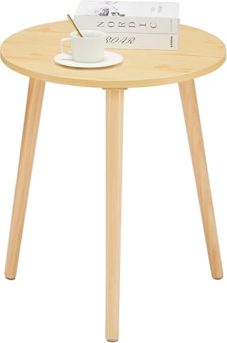 Image of END Table Side Table, Round Solid Wood End Table Coffee Table Flower Stand Small Spaces, Easy Assembly Modern Bedside Table (Full Natural)