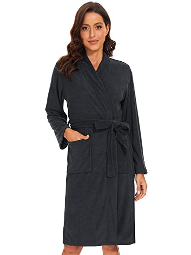 Image of Vislivin Womens Lightweight Bathrobe Soft Kimono Robes Terry Cloth Bathrobe Knee Length Bath Gown