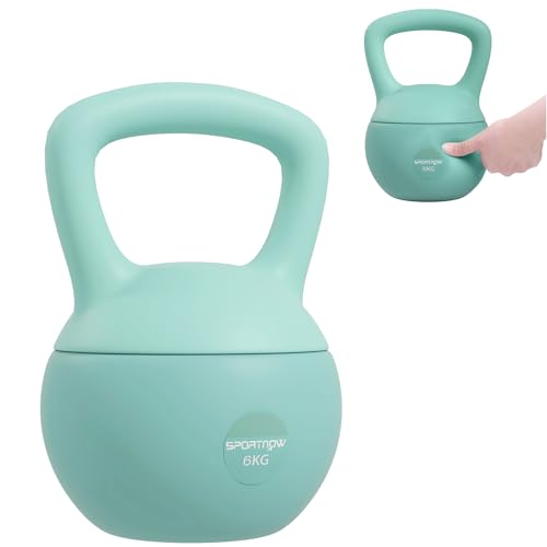 SPORTNOW Pesa Rusa 6 kg, Soft Kettlebell Relleno de Arena Metálica y Mango Antideslizante, para Entrenamiento Culturismo en Casa, Gimnasio, Verde