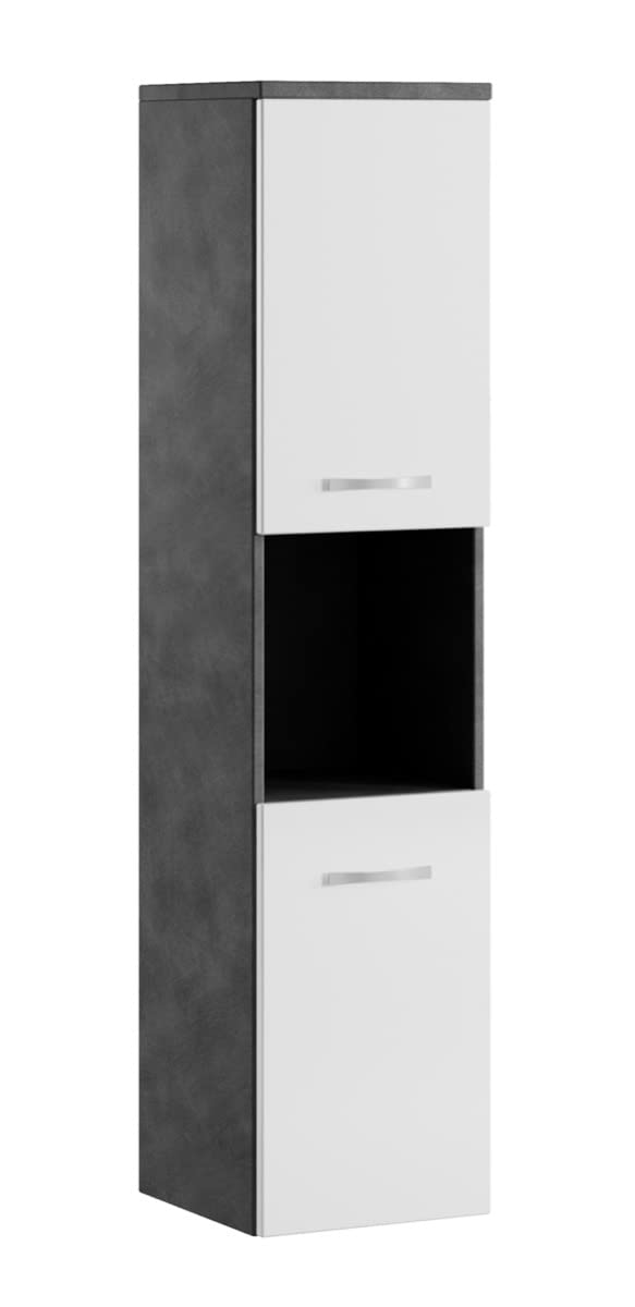 Montreal Bathroom Cabinet 131 cm Grey with High Gloss White - Rule Cabinet Tall Cabinet Furniture Bathroom Cabinet