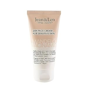Jean & Len crema facial sin perfume aceite de almendras y niacinamida, apta para pieles sensibles, cuidado hidratante 24h, efecto humectante, sin parabenos ni siliconas, vegana, 50 ml