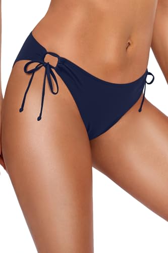 Image of Zmart Women's String Tie Side Bikini Bottoms - Adjustable Low Rise Swimsuit Bottom Moderate Coverage Bathing Suit
