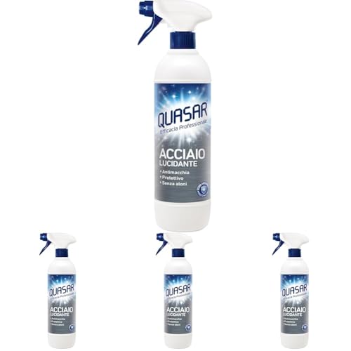 Quasar - Acciaio Lucidante - Antimacchia, Protettivo e Senza Aloni - 680 ml (Confezione da 4)