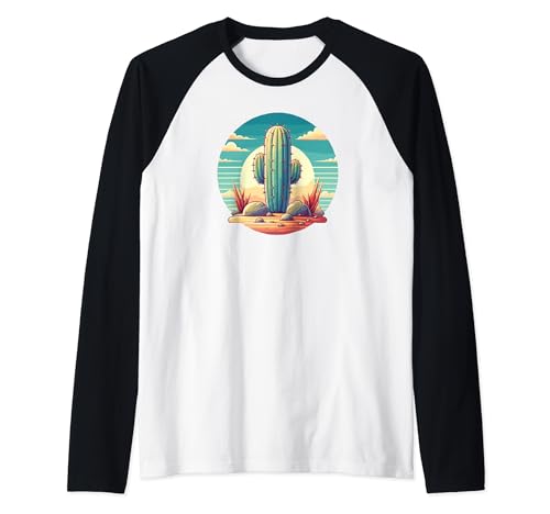 Cactus retro Camiseta Manga Raglan