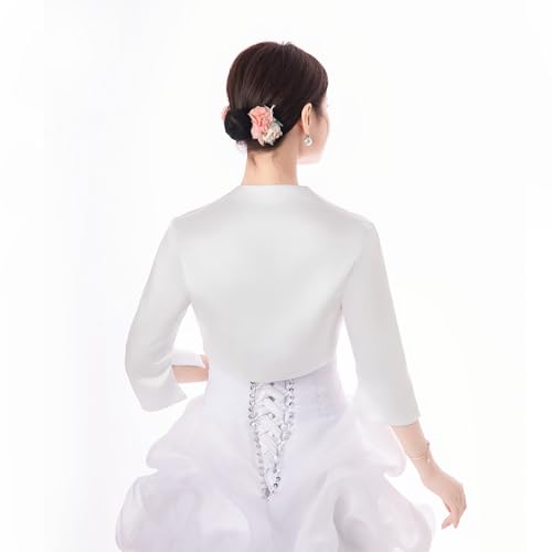 Image of Fitted Wrap Bolero Style Bridal Wedding Satin with 3 /4 Sleeve