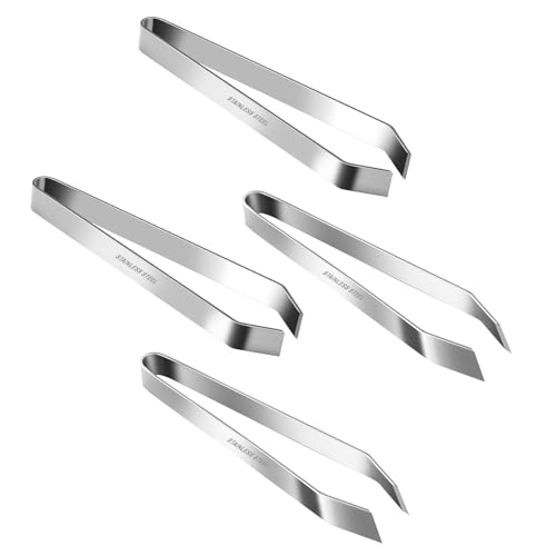 Dilhupi Fish Bone Tweezers Set, 4.6' Stainless Steel Remover for Salmon & Sushi Prep-4-Piece (2 Flat + 2 Slant) Pin Bone Pliers, Precision Seafood Deboning Tool for Home & Pro Chefs