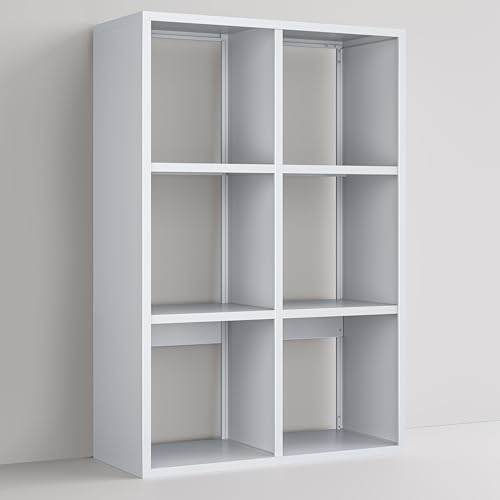 Image of VASAAOSD 6 Cube Storage Organizer - Metal Bookshelf, White Cube Shelf, Deep Cube Shelving with Corner Protector, Toy Display Bookcase for Living Room, Bedroom, Office, Entryway