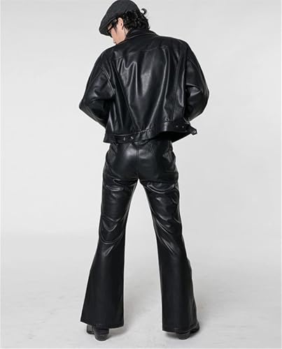 Men's Pu Leather Flare Pants Retro Hip Hop Style High Waist Slim Fit Black Faux Leather Streetwear Club Pants4